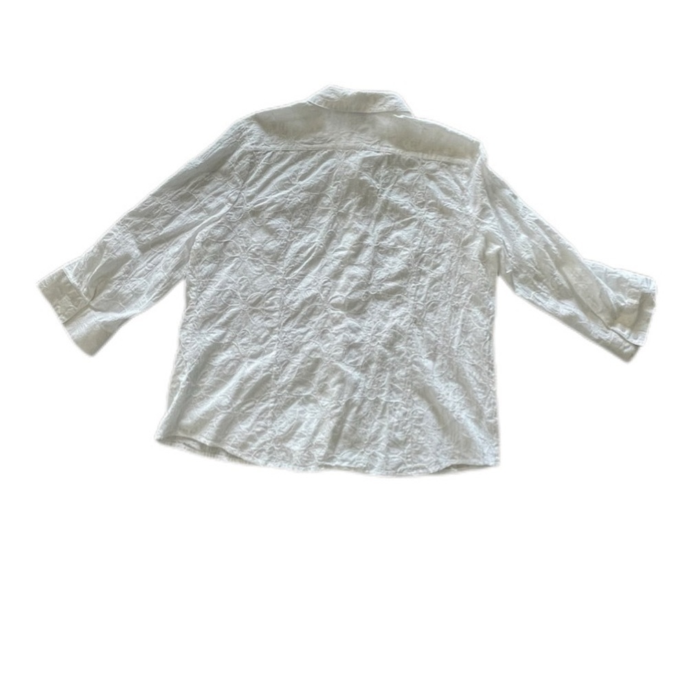 Laura Scott White Floral Embroidered 3/4 Roll Tab Sleeve Button Down Women’s XL - Picture 4 of 12